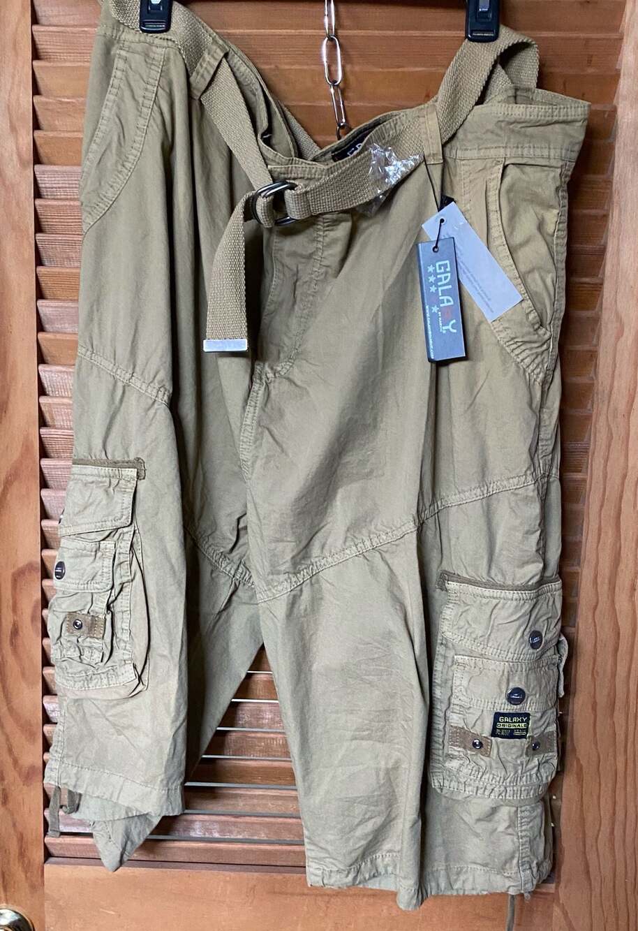 Galaxy By Harvic Mens Khaki Belted Cargo Shorts with Multi Pockets Size 44